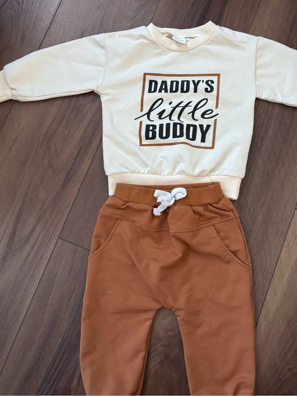 Daddy's Little Buddy Cream Sweatshirt & Rust Brown Joggers Set